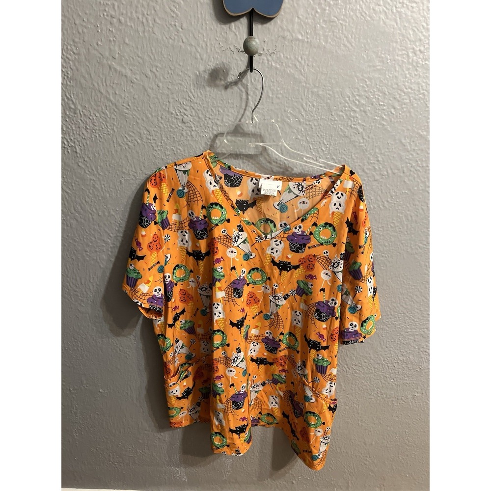 ScrubStar Scrub Top Woman's Orange Halloween Size 3XL